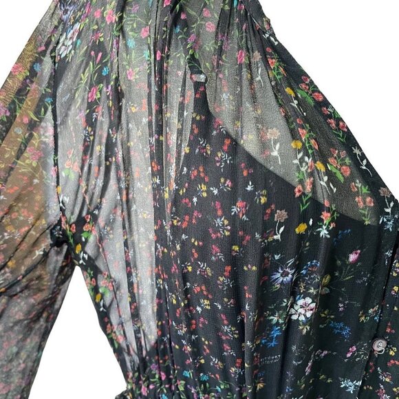Ne Quittez Pas Womens Maxi Dress Size Small Black Chiffon Floral Pure Rayon Slip - Picture 6 of 16